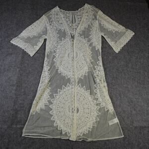 Rachel Zoe Kimono Womens One Size Duster Lace Sheer Boho White Beachy Festival